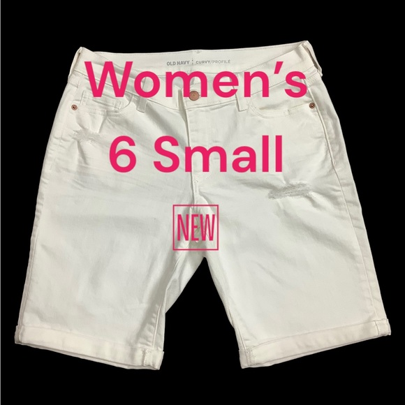 Old Navy Pants - Women’s Old Navy 6 Small Shorts Jeans Bermuda Stretch White Curvy Profile NWOT